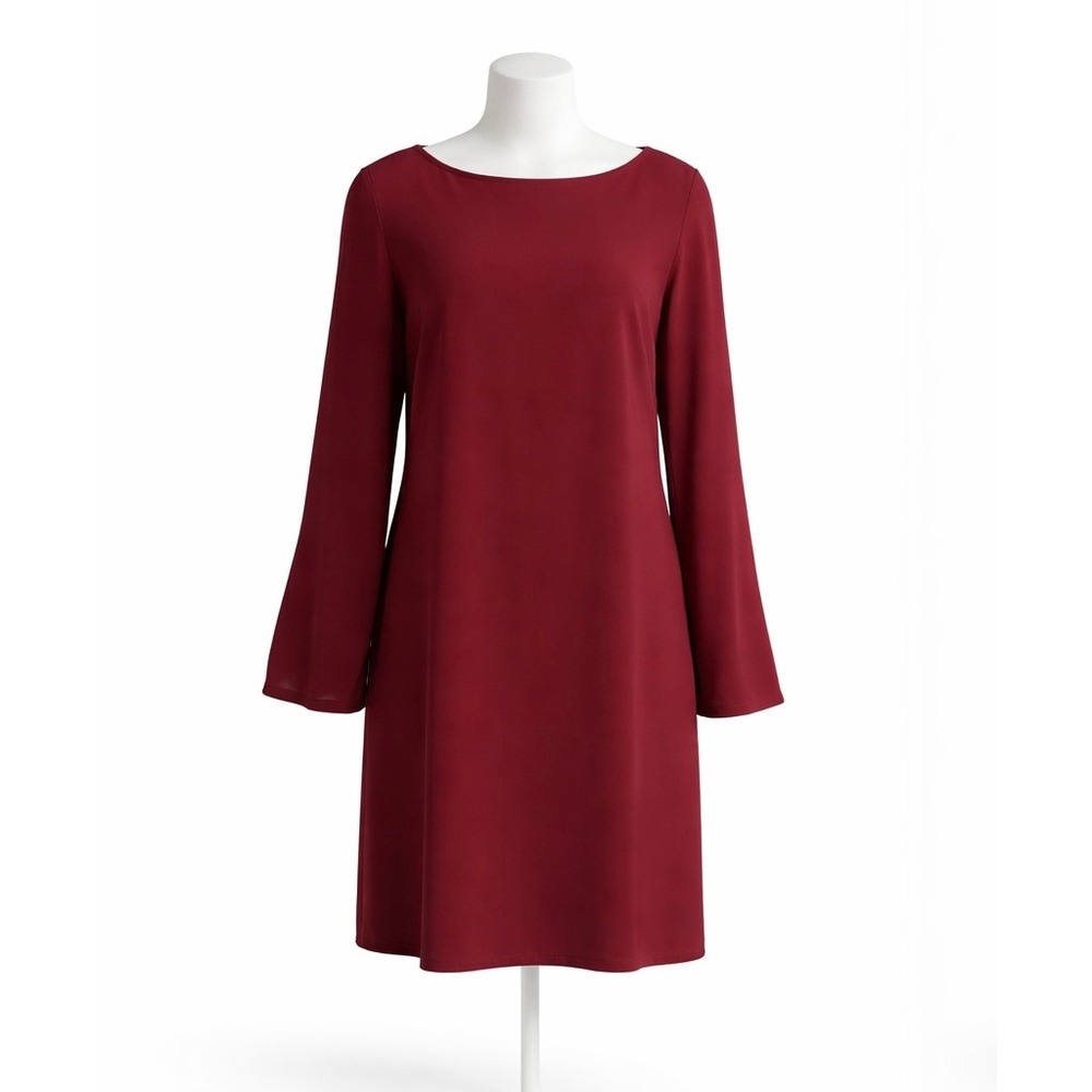 COS Burgundy Ruffle Sleeve Boat Neck Shift Dress Size red officesiren flutter  2